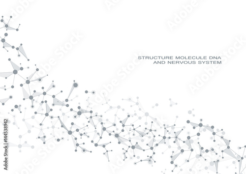 Structure molecule dna and neurons, connected lines with dots, genetic and chemical compounds, medical or scientific background for banner or flyer, vector illustration