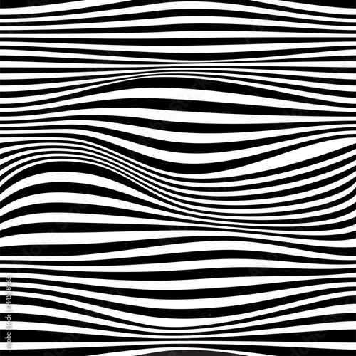 Abstract vector seamless moire pattern with zigzag lines. Monochrome  graphic black and white ornament. Striped repeating texture. photo