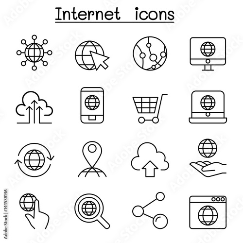 Internet icon set in thin line style