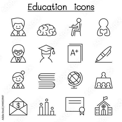 Education & learning icon set in thin line style