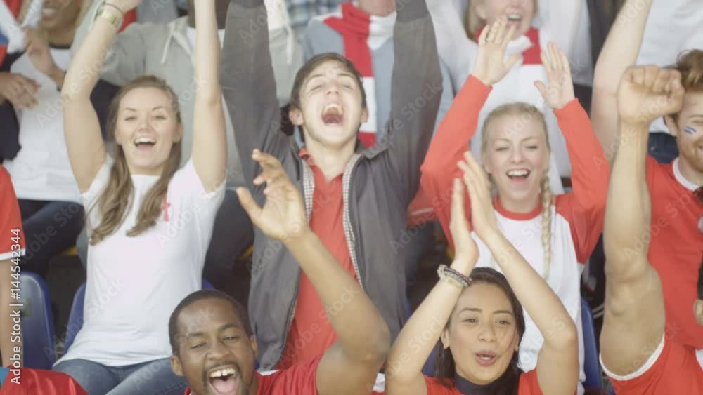 Crowd of spectators watching sports game in stadium cheering on their team