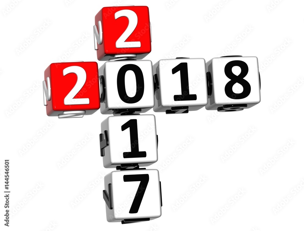3D Happy New Year 2018 Crossword on white background 3D Happy New Year 2018 Crossword on white background