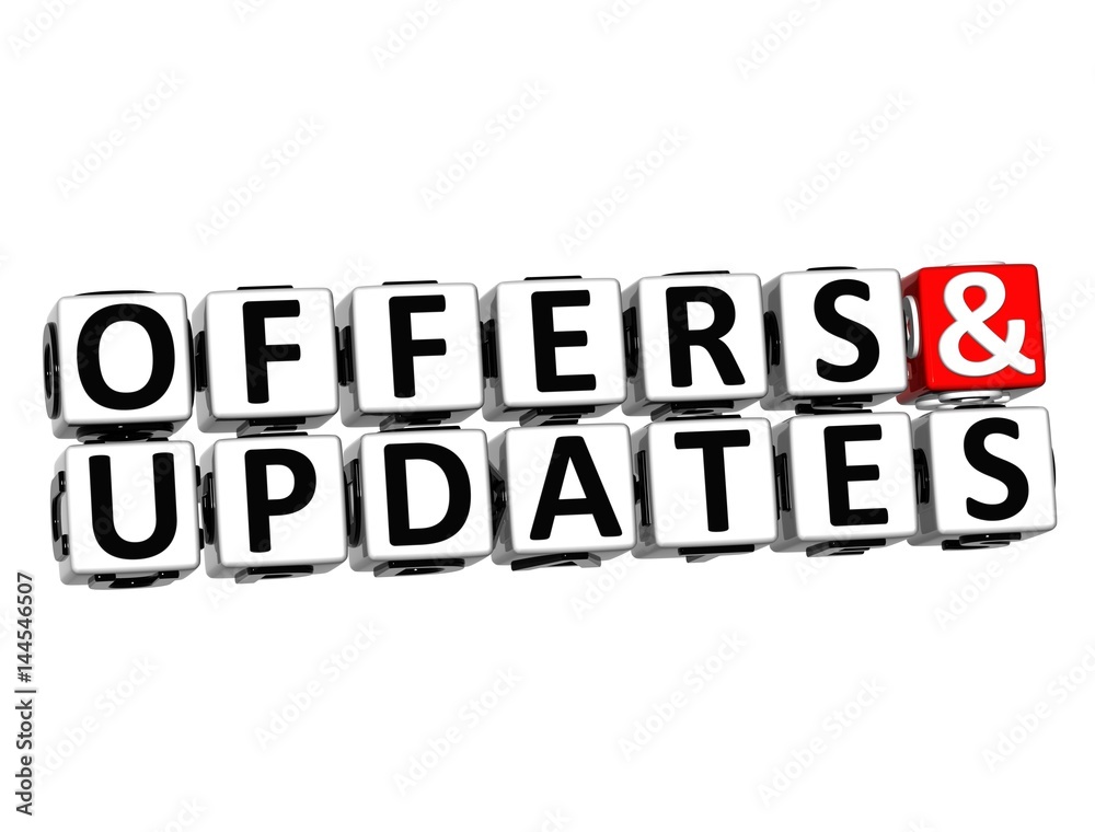 3D Offers and Updates block text on white background. 3D Offers and Updates block text on white background.