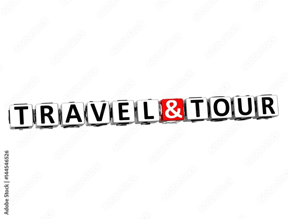 3D Travel and Tour block text on white background.
