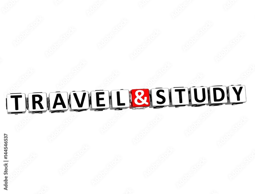 3D Travel and Study block text on white background. 3D Travel and Study block text on white background.