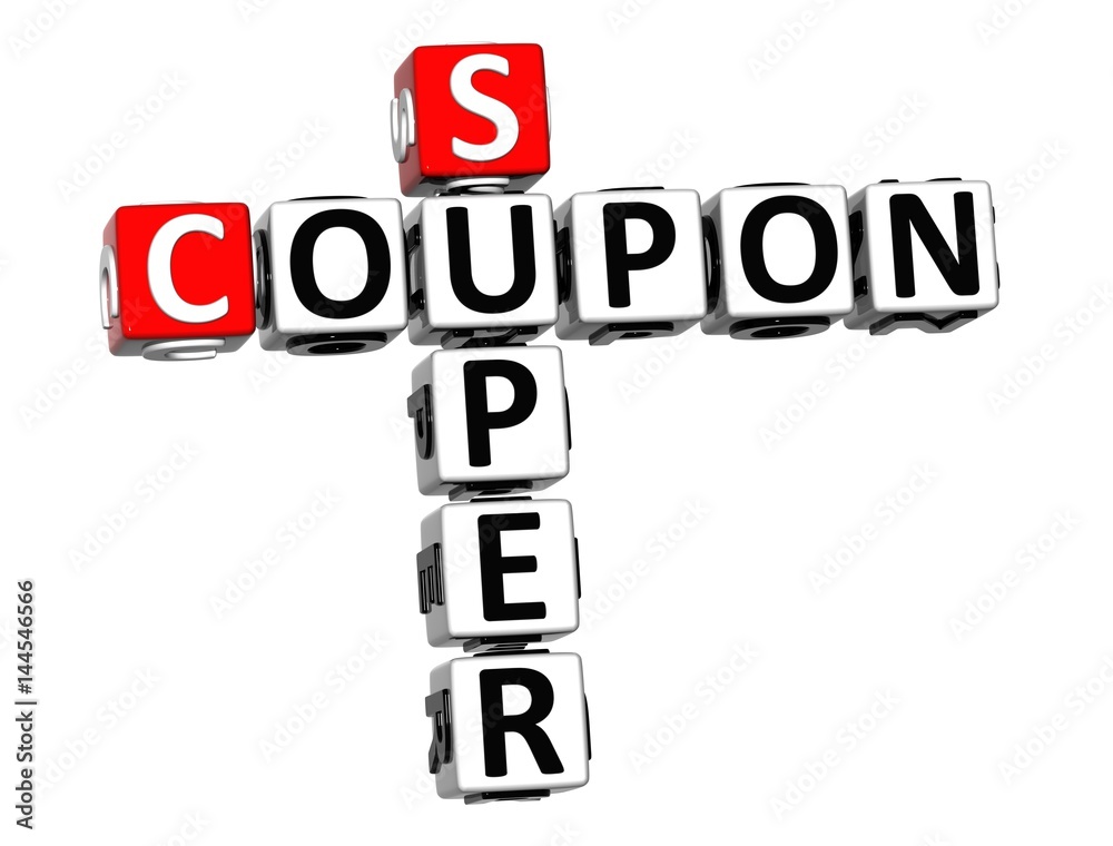3D Coupon Super Crossword on white background 3D Coupon Super Crossword on white background