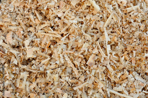 Large wooden shavings close-up, much