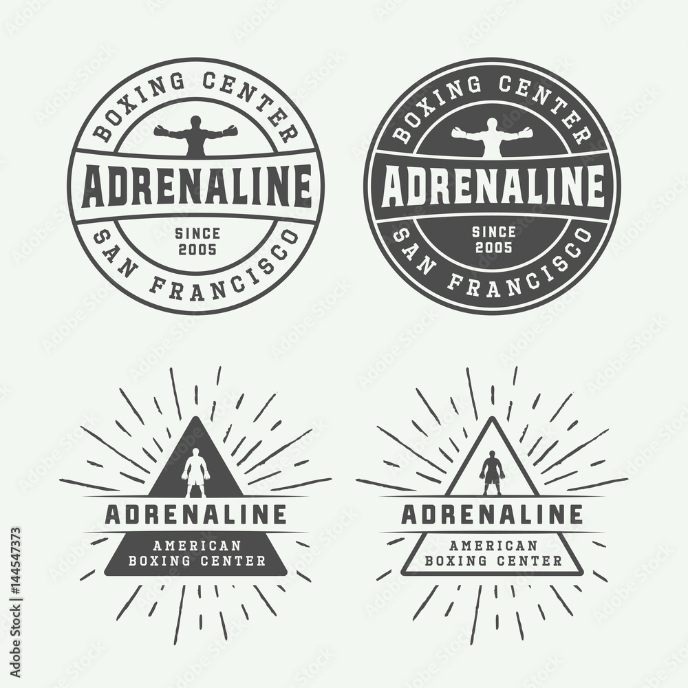 Fototapeta premium Boxing and martial arts logo badges and labels in vintage style. Vector illustration