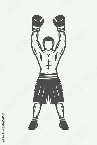 Vintage retro boxer. Can be used for logo, badge, emblem, mark, label. Monochrome graphic Art. Vector Illustration.