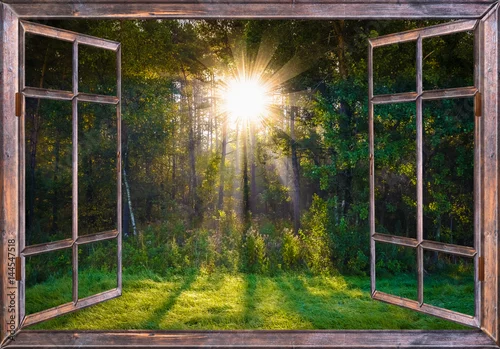 Fototapeta widok wschodu słońca z okna