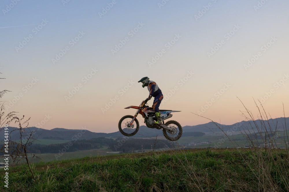 Motorcyclist riding off road. Slovakia