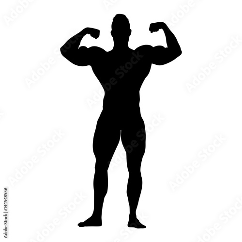 Bodybuilder vector silhouette. Strong standing man with big muscles