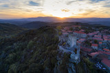 Aerial view of the Sortelha Village and Castle in Portugal at sunset; Concept for travel in Portugal