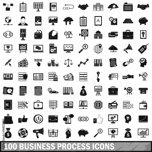 100 business process icons set, simple style 