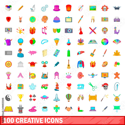 Wallpaper Mural 100 creative icons set, cartoon style Torontodigital.ca