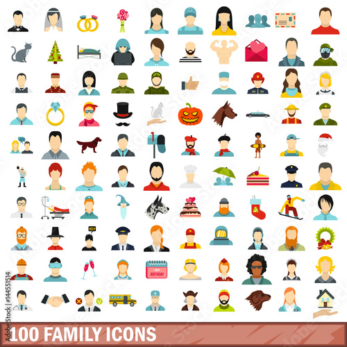 100 family icons set, flat style © ylivdesign