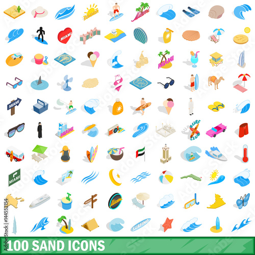 100 sand icons set, isometric 3d style