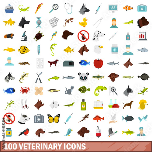 100 veterinary icons set, flat style © ylivdesign