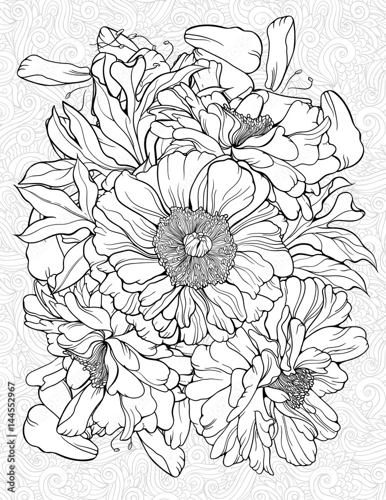 coloring page with various flowers coloring page with various flowers