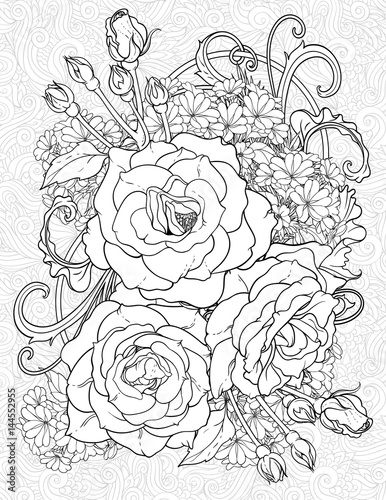 coloring page with three roses