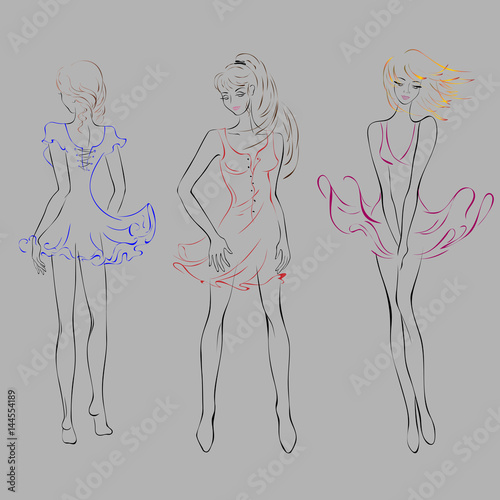 silhouette 4. slender young girls in short dresses