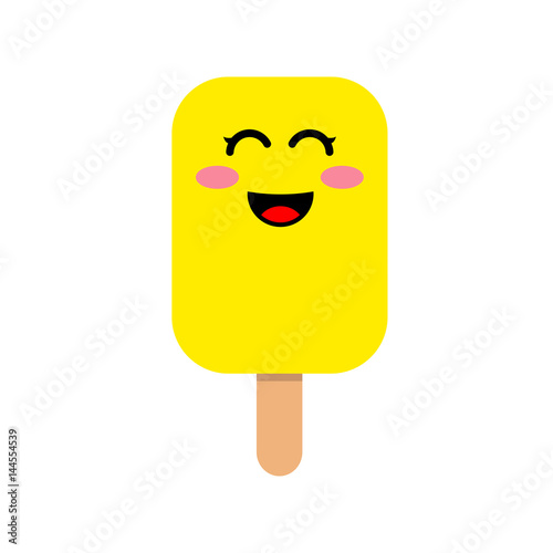 Icono plano risa kawaii en polo limon sobre fondo blanco