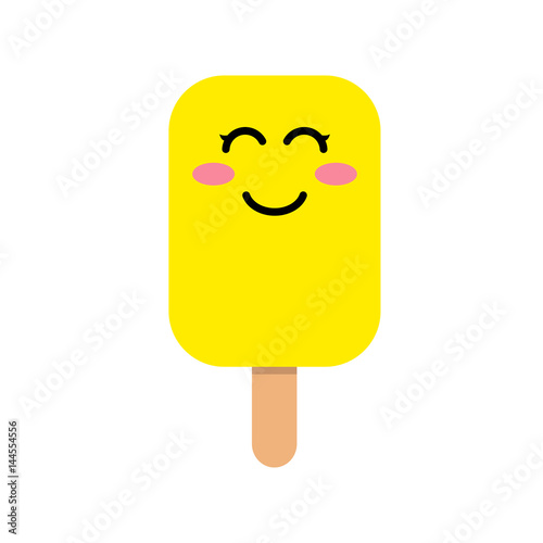Icono plano sonrisa kawaii en polo limon sobre fondo blanco