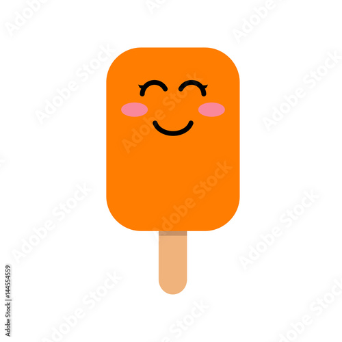Icono plano sonrisa kawaii en polo naranja sobre fondo blanco
