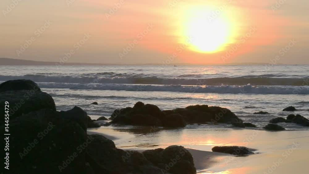 Sunset on sea and big wave panning. Sunset on sea and big wave panning.