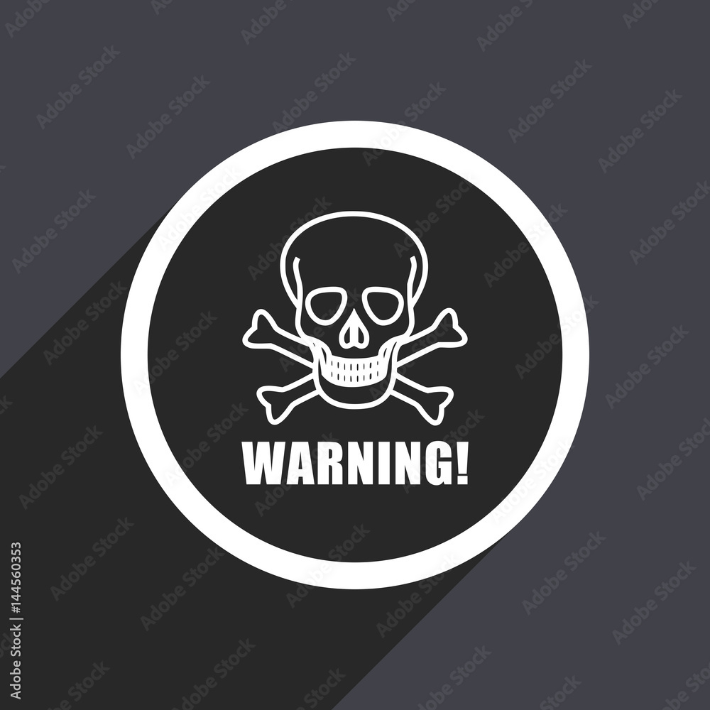 Warning skull flat design vector icon.