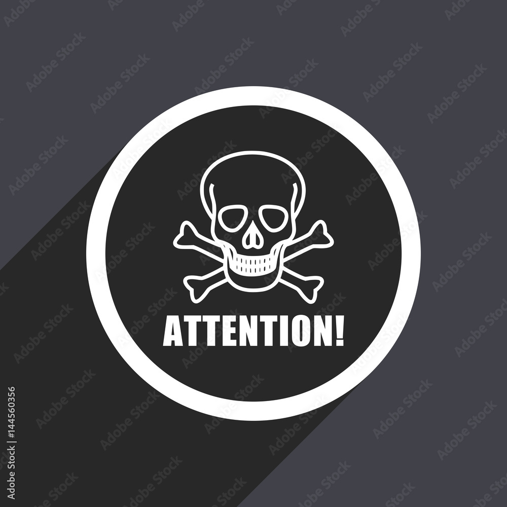 Attention skull flat design vector icon.