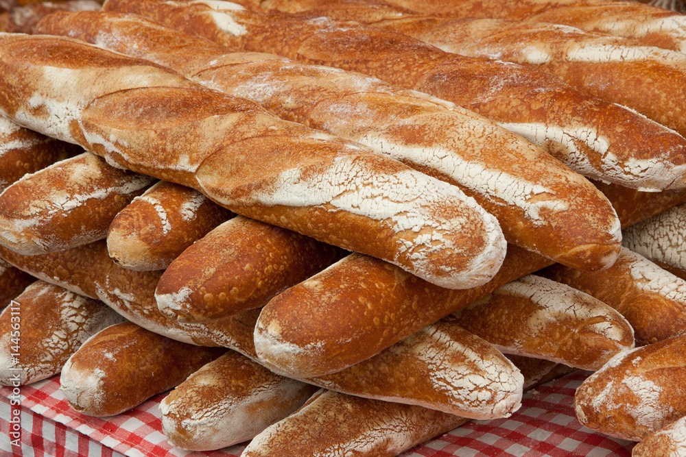 Fresh bread on display at the farmers market