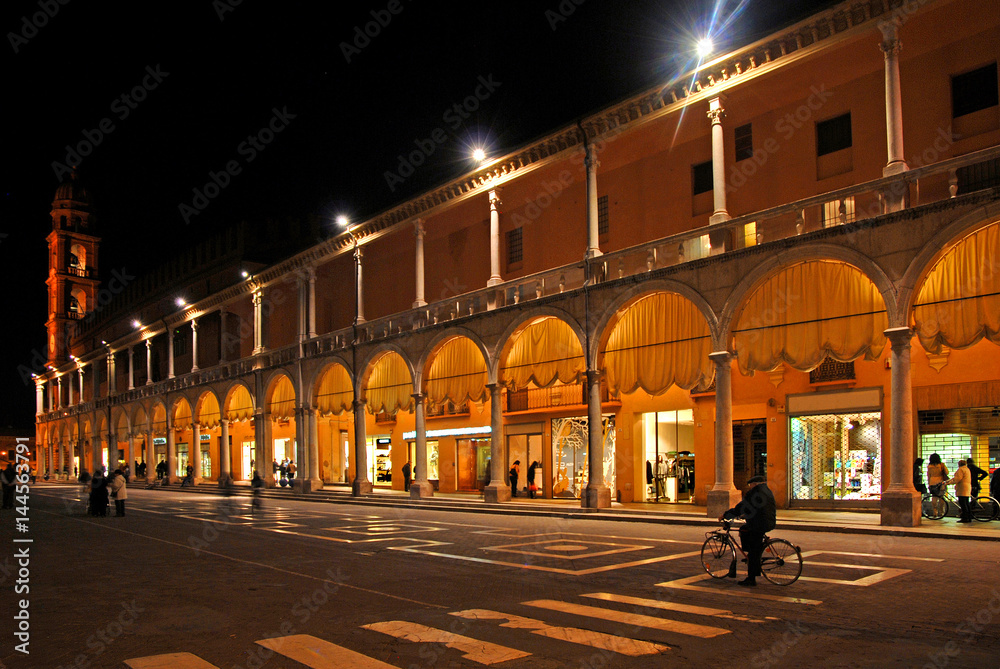 Italy. Faenza the medieval People square at night.