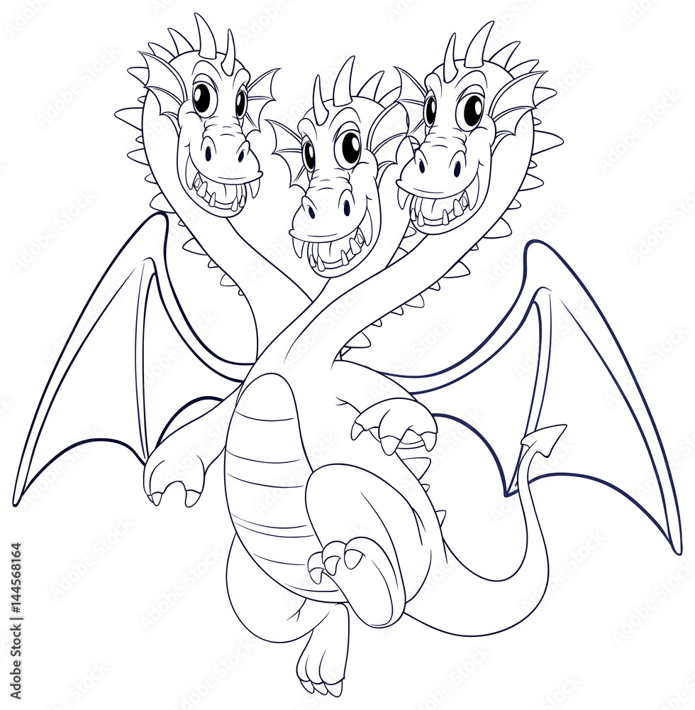 Obraz premium Doodle animal character for dragon with three heads
