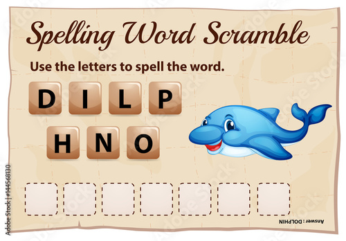 Spelling word scramble template for dolphin