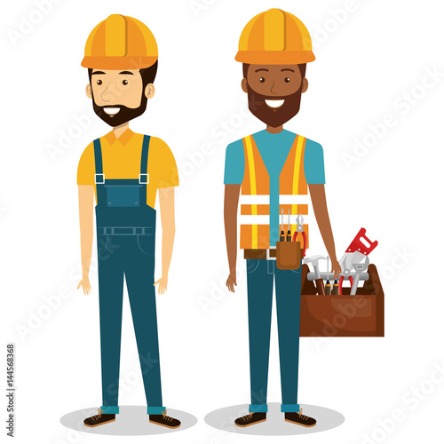 construction workers avatars characters vector illustration design