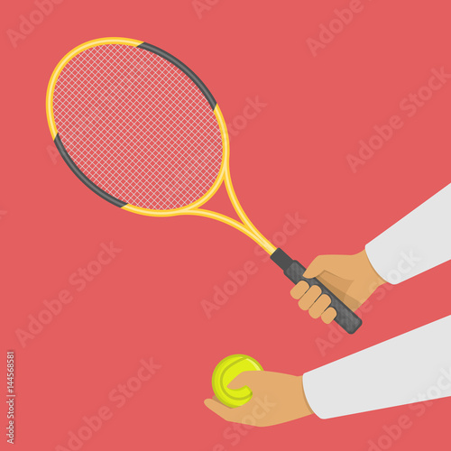 Tennis racket and ball in hand. © art_sonik