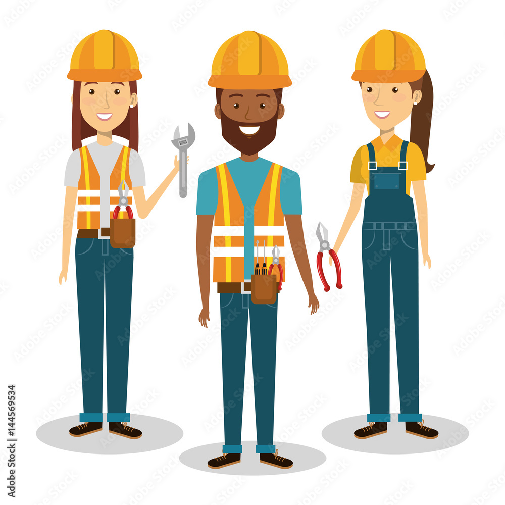 professional construction people characters vector illustration design
