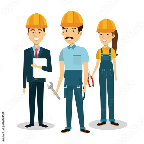 professional construction people characters vector illustration design