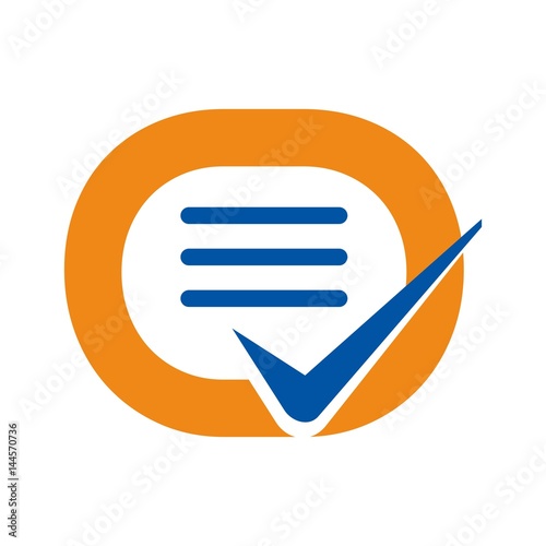letter O and list check mark symbol. 