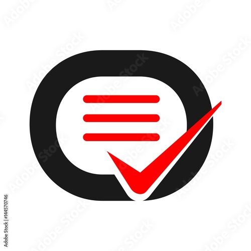 letter O and list check mark symbol. 