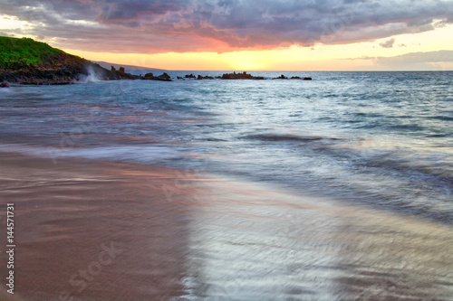 Beautiful and deep sunset at Wailea Beach in Wailea Maui Hawaii