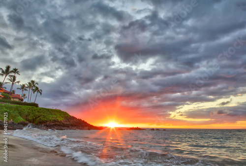 Beautiful and deep sunset at Wailea Beach in Wailea Maui Hawaii