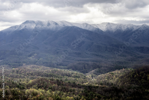 Snow capped mountains and green valley in the Smokies. © bettys4240