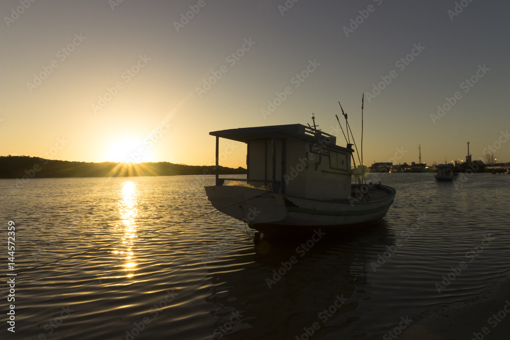 Guamaré, RN, Brazil (Fishing boats - sunset and sunshine)
