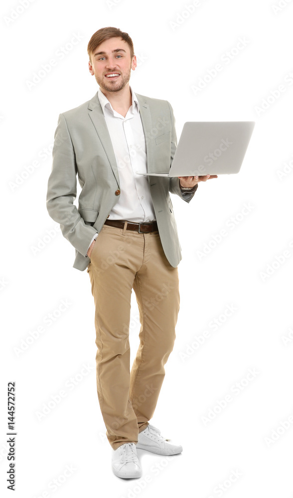 Handsome young man with laptop on white background Handsome young man with laptop on white background