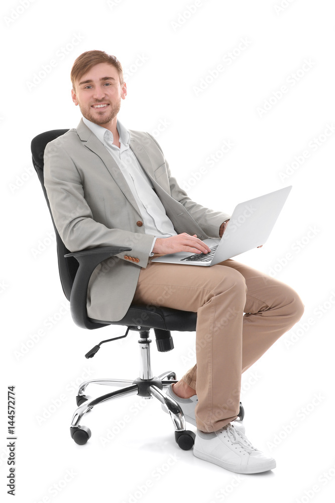 Handsome young man with laptop on white background Handsome young man with laptop on white background