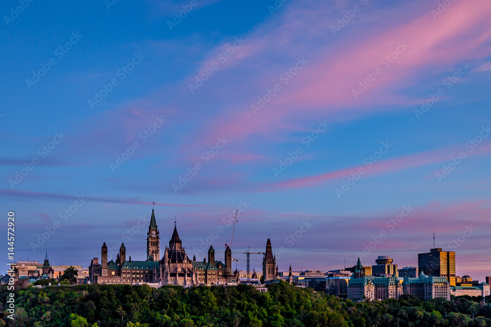 Parliament of Canada and Ottawa Skyline under Twiligh Sky