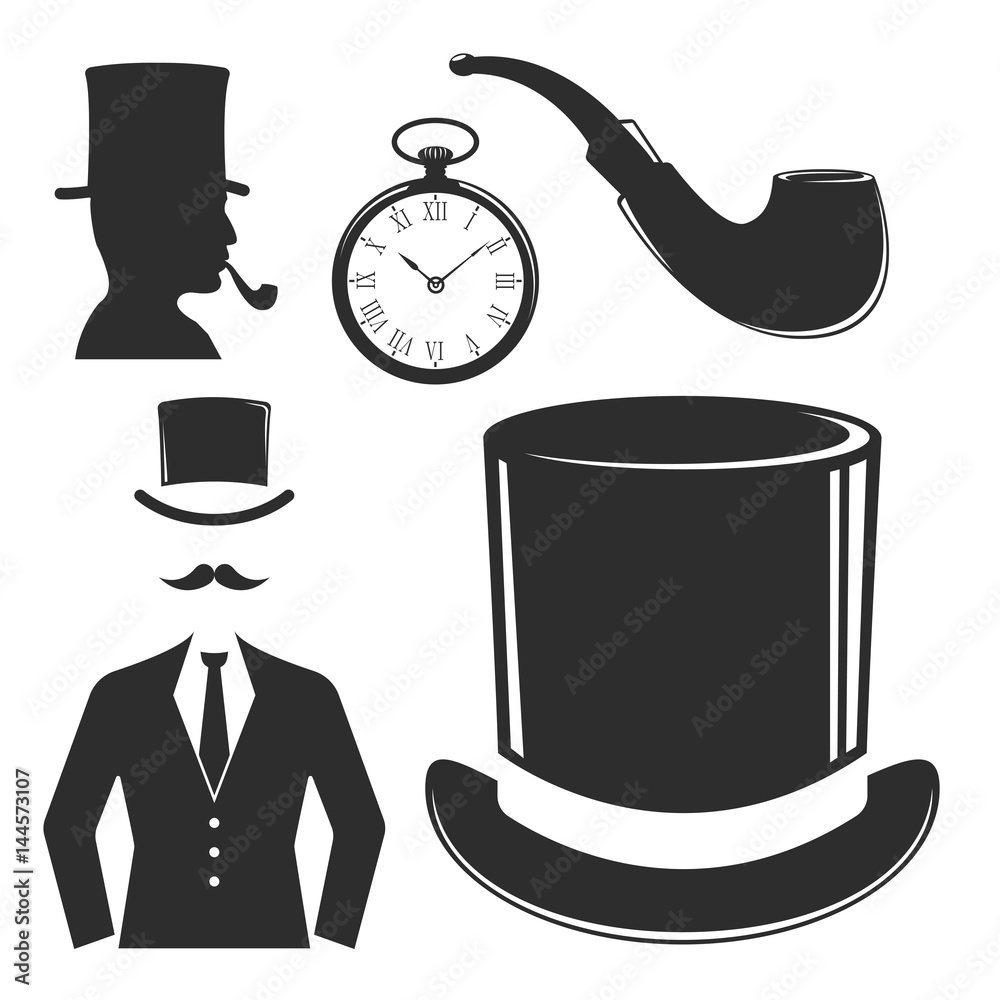 Vintage style design hipster gentleman vector illustration black silhouette design mustache element.
