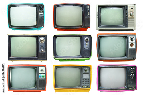Set of retro television - Old vintage TV isolate on white, retro technology.